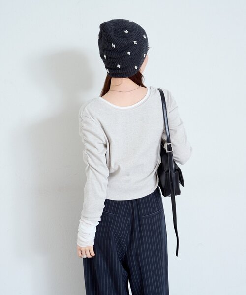 Kastane（カスタネ）の「【新色追加/4色展開】袖チュールテレコカーディガン（カーディガン/ボレロ・レディース・ネイビー/アイボリー/グレー/ダークグレー/ホワイト系その他/ピンク・FREE）」の18枚目の写真