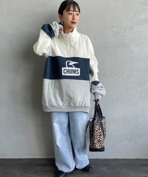 CHUMS（チャムス）の「【WEB限定】[CHUMS/チャムス] KEARNS パネル切り替えデザイン ハーフジップスウェット（スウェット・レディース・ホワイト/ブラック・M/L）」の9枚目の写真