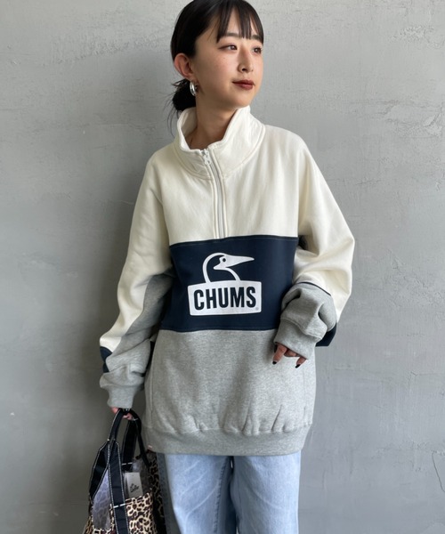 CHUMS（チャムス）の「【WEB限定】[CHUMS/チャムス] KEARNS パネル切り替えデザイン ハーフジップスウェット（スウェット・レディース・ホワイト/ブラック・M/L）」の6枚目の写真