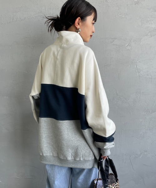 CHUMS（チャムス）の「【WEB限定】[CHUMS/チャムス] KEARNS パネル切り替えデザイン ハーフジップスウェット（スウェット・レディース・ホワイト/ブラック・M/L）」の4枚目の写真