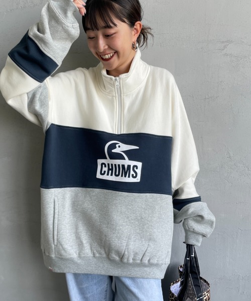CHUMS（チャムス）の「【WEB限定】[CHUMS/チャムス] KEARNS パネル切り替えデザイン ハーフジップスウェット（スウェット・レディース・ホワイト/ブラック・M/L）」の7枚目の写真