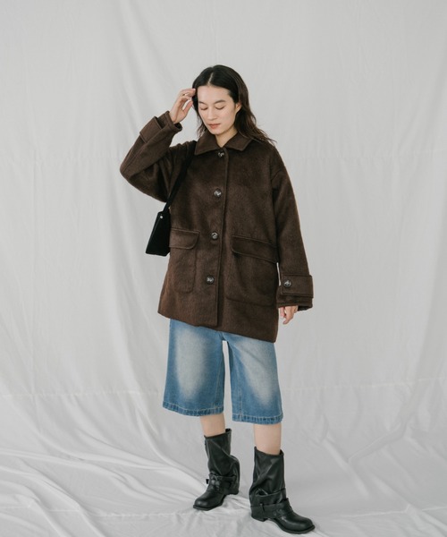 duei(デュイ)の「シャギーミドルコート(その他アウター・レディース・ブラウン/チャコールグレー・FREE)」の3枚目の写真