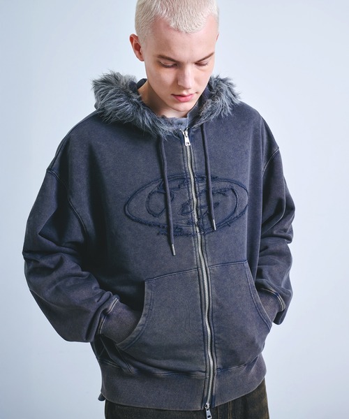 ヴィンテージライク フードファー ジップパーカー / オーバル