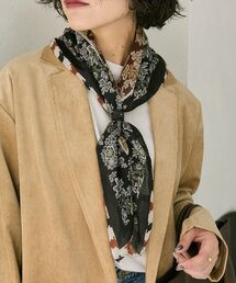 ❤佐藤繊維　新品　素敵な花柄刺繍 ストール❤ 6A級12匁シルク100% 花柄スカーフ(約53×53cm)- シルク専門店SIL