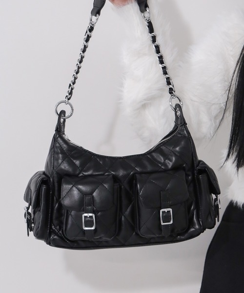 me+em select(ミームセレクト)の「【 2WAY 】アウトポケットキルティングチェーンショルダーバッグ / 2WAY out pocket quilting chain shoulder bag(ショルダーバッグ・レディース・ブラック/アイボリー/グレー・FREE)」の11枚目の写真