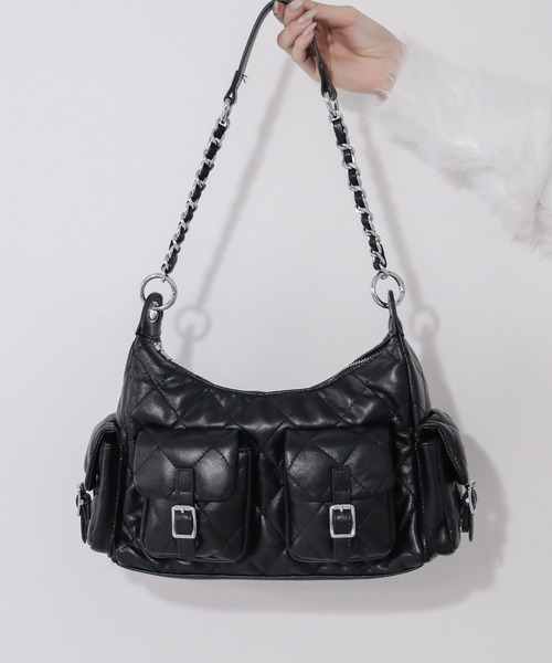 me+em select(ミームセレクト)の「【 2WAY 】アウトポケットキルティングチェーンショルダーバッグ / 2WAY out pocket quilting chain shoulder bag(ショルダーバッグ・レディース・ブラック/アイボリー/グレー・FREE)」の12枚目の写真