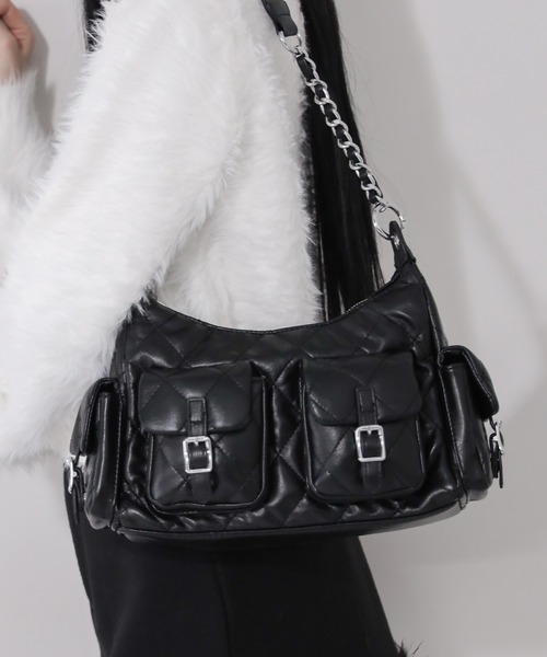 me+em select(ミームセレクト)の「【 2WAY 】アウトポケットキルティングチェーンショルダーバッグ / 2WAY out pocket quilting chain shoulder bag(ショルダーバッグ・レディース・ブラック/アイボリー/グレー・FREE)」の14枚目の写真