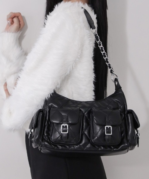 me+em select(ミームセレクト)の「【 2WAY 】アウトポケットキルティングチェーンショルダーバッグ / 2WAY out pocket quilting chain shoulder bag(ショルダーバッグ・レディース・ブラック/アイボリー/グレー・FREE)」の15枚目の写真