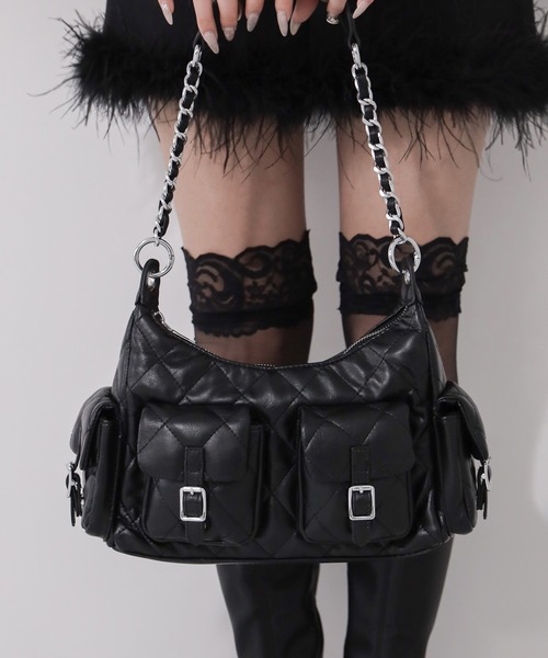 me+em select(ミームセレクト)の「【 2WAY 】アウトポケットキルティングチェーンショルダーバッグ / 2WAY out pocket quilting chain shoulder bag(ショルダーバッグ・レディース・ブラック/アイボリー/グレー・FREE)」の16枚目の写真