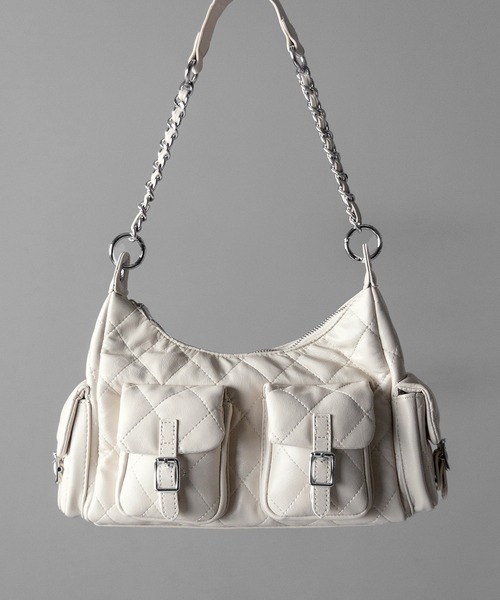 me+em select(ミームセレクト)の「【 2WAY 】アウトポケットキルティングチェーンショルダーバッグ / 2WAY out pocket quilting chain shoulder bag(ショルダーバッグ・レディース・ブラック/アイボリー/グレー・FREE)」の4枚目の写真
