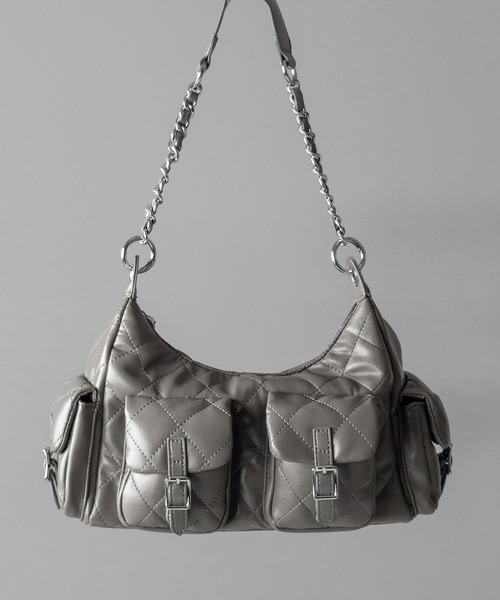 me+em select(ミームセレクト)の「【 2WAY 】アウトポケットキルティングチェーンショルダーバッグ / 2WAY out pocket quilting chain shoulder bag(ショルダーバッグ・レディース・ブラック/アイボリー/グレー・FREE)」の5枚目の写真