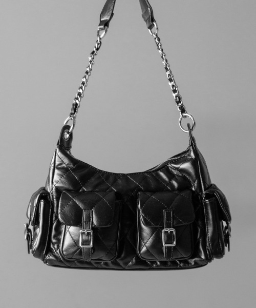 me+em select(ミームセレクト)の「【 2WAY 】アウトポケットキルティングチェーンショルダーバッグ / 2WAY out pocket quilting chain shoulder bag(ショルダーバッグ・レディース・ブラック/アイボリー/グレー・FREE)」の6枚目の写真
