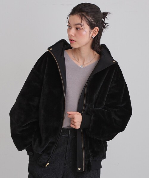 THE SHOP TK （ザ ショップ ティーケー ）の「【2WAY/洗える】リバーシブル フェイクファーブルゾン（ブルゾン・レディース・ダークブラウン/ナチュラル/ブラック・12/13/14）」の2枚目の写真