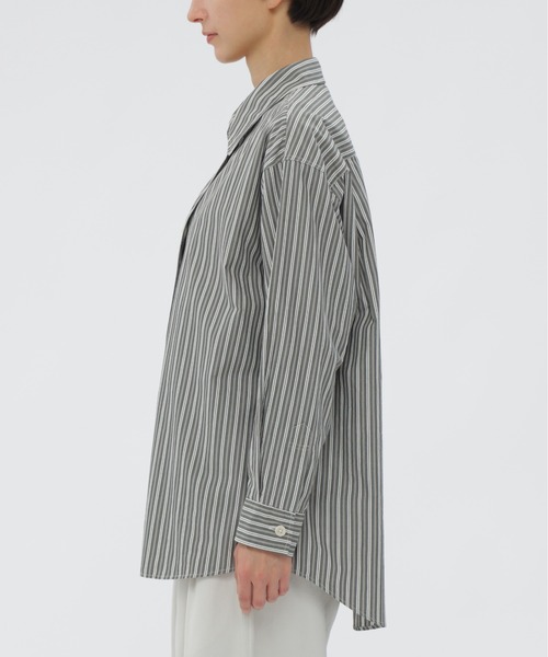 MHL.（エムエイチエル）の「TWO TONE COTTON STIRIPE（シャツ/ブラウス・レディース・ダークグリーン・1/2）」の5枚目の写真