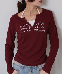 pumpkin port（パンプキンポート）の「フェイクレイヤード ヘンリーネック風 テレコロンT（Tシャツ/カットソー・レディース）」