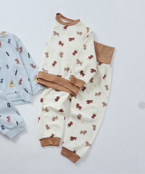 apres les cours(アプレレクール)の「トイプードル・くるま柄裏毛パジャマ(ルームウェア/パジャマ・キッズ・サックスブルー/ブラウン・90/110/120/80/100/130)」の2枚目の写真