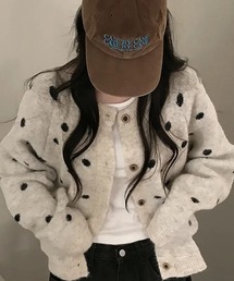 ドット柄クルーネックニットカーディガン