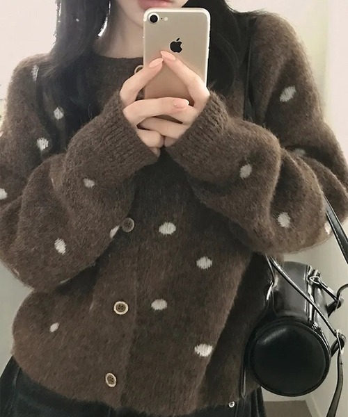 Doula Doula（ドゥーラドゥーラ）の「ドット柄クルーネックニットカーディガン（カーディガン/ボレロ・レディース・グレー/ブラウン/ベージュ・FREE）」の14枚目の写真