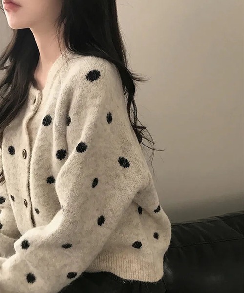 Doula Doula（ドゥーラドゥーラ）の「ドット柄クルーネックニットカーディガン（カーディガン/ボレロ・レディース・グレー/ブラウン/ベージュ・FREE）」の7枚目の写真