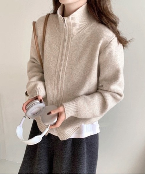 BLANC FICELLE(ブランフィセル)の「ダブルZIP ニットポロ(ニット/セーター・レディース・アイボリー/ブラック/ワイン/グレー/ローズ/ライトグレー・FREE)」の5枚目の写真