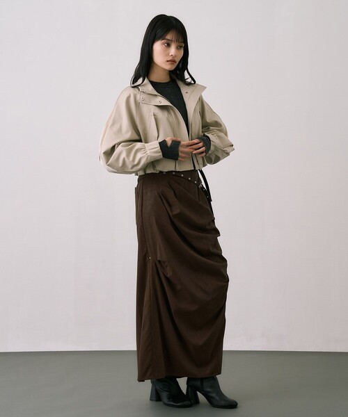 残りわずか！】ヴィーガンレザーツイストスカート｜ストレッチ/細見え