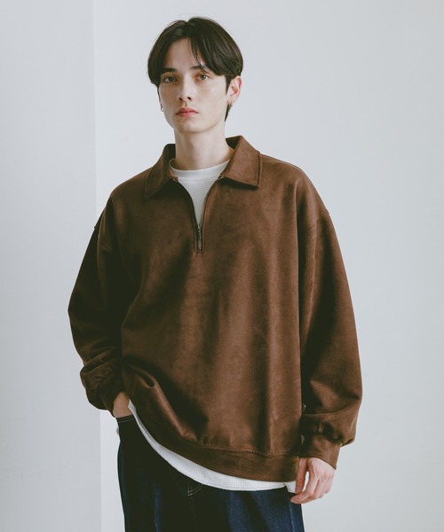 RAGEBLUE（レイジブルー）の「SUEDE HALF ZIP SWEAT / カットスウェード/ハーフジップスウェット（スウェット・メンズ・ブルー/ダークグレー/ライトグレー/ダークブラウン・LARGE/MEDIUM）」の4枚目の写真