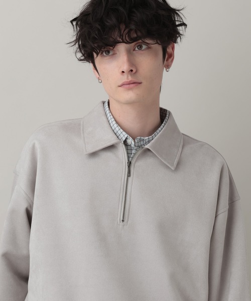 セール】SUEDE HALF ZIP SWEAT / カットスウェード/ハーフジップ