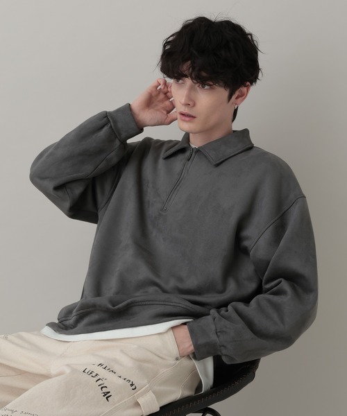 レッドブル＆ハイプビースト ハーフジップ（海外サイズLアジアサイズXL） セール】SUEDE HALF ZIP SWEAT / カットスウェード/ハーフジップ