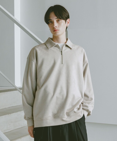 RAGEBLUE（レイジブルー）の「SUEDE HALF ZIP SWEAT / カットスウェード/ハーフジップスウェット（スウェット・メンズ・ブルー/ダークグレー/ライトグレー/ダークブラウン・LARGE/MEDIUM）」の5枚目の写真