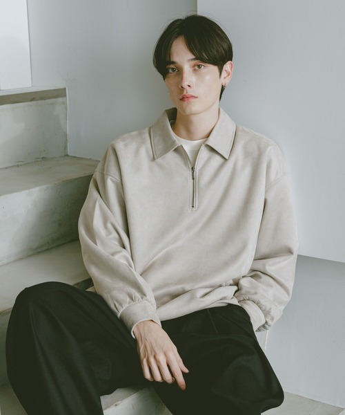 RAGEBLUE（レイジブルー）の「SUEDE HALF ZIP SWEAT / カットスウェード/ハーフジップスウェット（スウェット・メンズ・ブルー/ダークグレー/ライトグレー/ダークブラウン・LARGE/MEDIUM）」の7枚目の写真