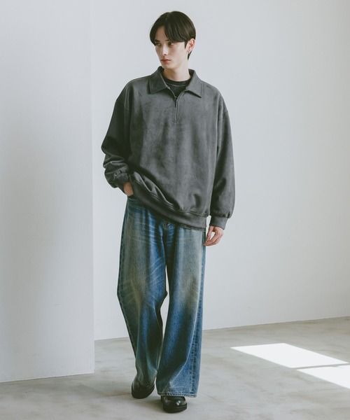 RAGEBLUE（レイジブルー）の「SUEDE HALF ZIP SWEAT / カットスウェード/ハーフジップスウェット（スウェット・メンズ・ブルー/ダークグレー/ライトグレー/ダークブラウン・LARGE/MEDIUM）」の9枚目の写真