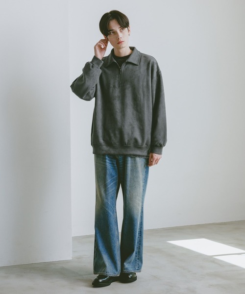 RAGEBLUE（レイジブルー）の「SUEDE HALF ZIP SWEAT / カットスウェード/ハーフジップスウェット（スウェット・メンズ・ブルー/ダークグレー/ライトグレー/ダークブラウン・LARGE/MEDIUM）」の10枚目の写真