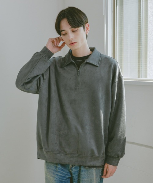 RAGEBLUE（レイジブルー）の「SUEDE HALF ZIP SWEAT / カットスウェード/ハーフジップスウェット（スウェット・メンズ・ブルー/ダークグレー/ライトグレー/ダークブラウン・LARGE/MEDIUM）」の11枚目の写真