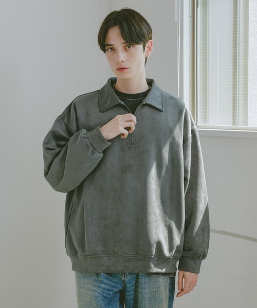 RAGEBLUE（レイジブルー）の「SUEDE HALF ZIP SWEAT / カットスウェード/ハーフジップスウェット（スウェット・メンズ・ブルー/ダークグレー/ライトグレー/ダークブラウン・LARGE/MEDIUM）」の12枚目の写真