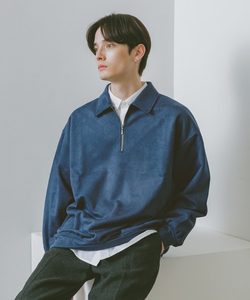 RAGEBLUE（レイジブルー）の「SUEDE HALF ZIP SWEAT / カットスウェード/ハーフジップスウェット（スウェット・メンズ・ブルー/ダークグレー/ライトグレー/ダークブラウン・LARGE/MEDIUM）」の19枚目の写真