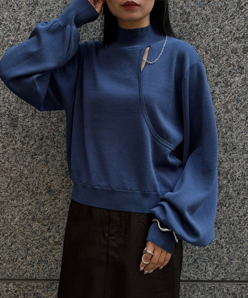 &g'aime（アンジェム）の「【&g'aime】チェーンデザインニット　Chain Design Knit（ニット/セーター・レディース・ブラック/アイボリー/ブルー・FREE）」の3枚目の写真