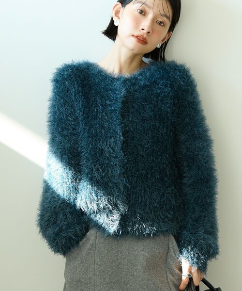 AMERICAN HOLIC（アメリカンホリック）の「シャギーニットクルーネックカーディガン（カーディガン/ボレロ・レディース・モカ/ホワイト系その他2/ピンク/グレイッシュベージュ/ブルーグリーン/ブラック・M/L）」の5枚目の写真