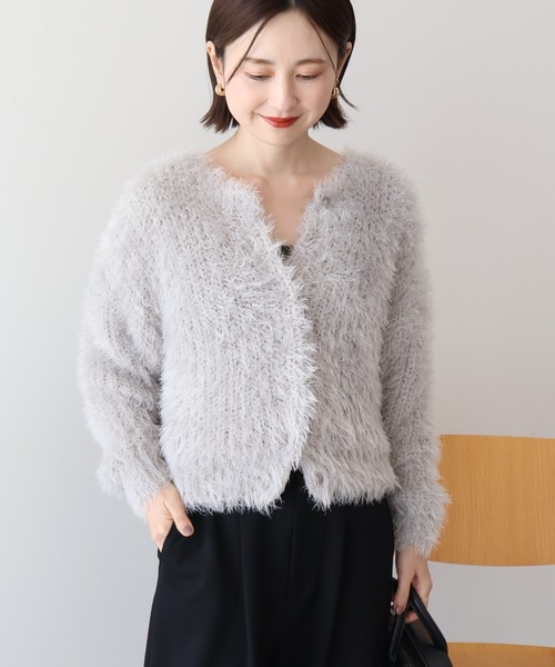 AMERICAN HOLIC（アメリカンホリック）の「シャギーニットクルーネックカーディガン（カーディガン/ボレロ・レディース・モカ/ホワイト系その他2/ピンク/グレイッシュベージュ/ブルーグリーン/ブラック・M/L）」の4枚目の写真