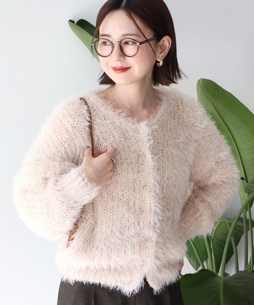 AMERICAN HOLIC（アメリカンホリック）の「シャギーニットクルーネックカーディガン（カーディガン/ボレロ・レディース・モカ/ホワイト系その他2/ピンク/グレイッシュベージュ/ブルーグリーン/ブラック・M/L）」の2枚目の写真