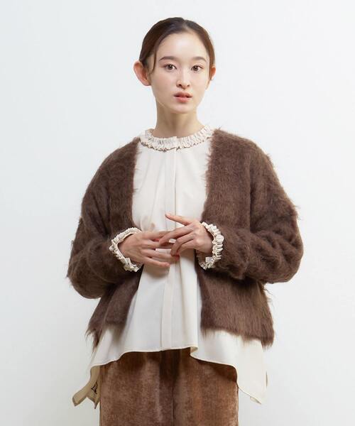 Lourmarin(ルールマラン)の「ロングシャギーショートカーディガン(カーディガン/ボレロ・レディース・グレー/ライトグレー/モスグリーン/ブラウン・FREE)」の4枚目の写真