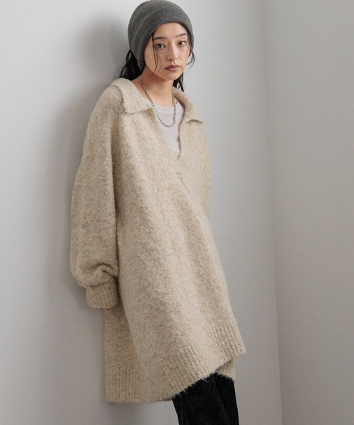 LOWRYS FARM（ローリーズファーム）の「スキッパーニットミニワンピース　 606926（ワンピース・レディース・アイボリー/チャコールグレー/ブラウン・FREE）」の2枚目の写真