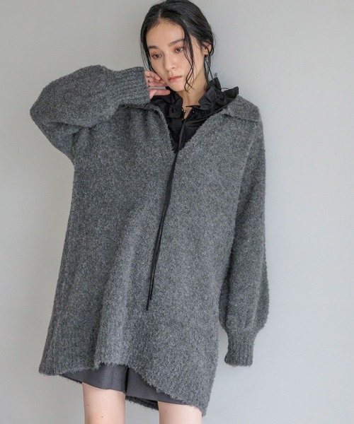 LOWRYS FARM（ローリーズファーム）の「スキッパーニットミニワンピース　 606926（ワンピース・レディース・アイボリー/チャコールグレー/ブラウン・FREE）」の16枚目の写真