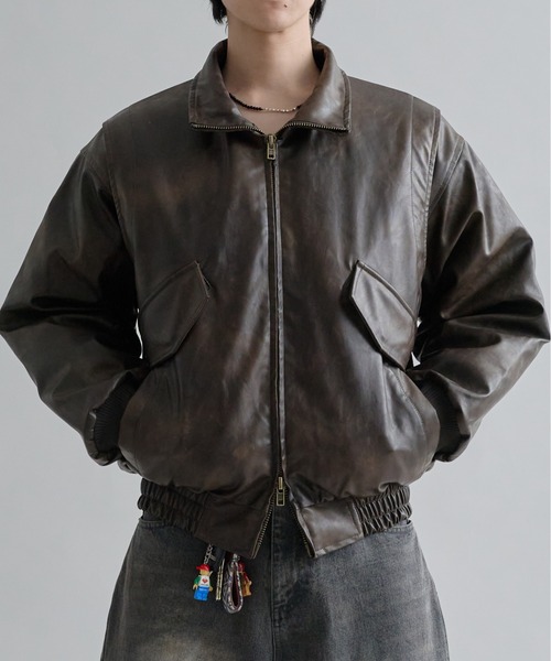 EPNK（イーピーエヌケー）の「Structured Bomber Zip Jacket / ストラクチャーボンバージップジャケット（ブルゾン・メンズ・ブラウン/ブラック・SMALL/MEDIUM/LARGE）」の2枚目の写真
