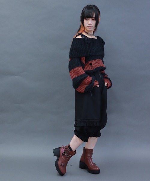 NIBBLE POISON(ニブルポイズン)の「ボーダーオフショルニットプルオーバー(ニット/セーター・レディース・ホワイト/ブルー/ワイン・MEDIUM)」の5枚目の写真