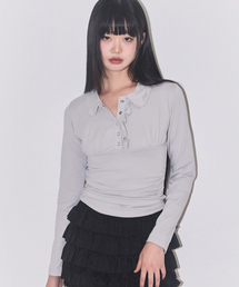ILLIGO（イリゴ）の「Gray collared shirring top（ポロシャツ）」