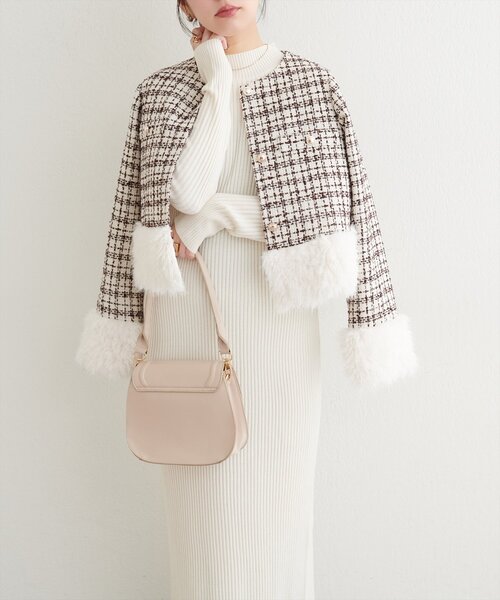 natural couture（ナチュラルクチュール）の「【WEB限定】シャギーファーツイードジャケット（その他アウター・レディース・レッド系その他/ブラック系その他/ブラウン系その他・FREE）」の2枚目の写真