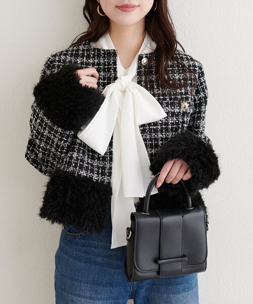 natural couture（ナチュラルクチュール）の「【WEB限定】シャギーファーツイードジャケット（その他アウター・レディース・レッド系その他/ブラック系その他/ブラウン系その他・FREE）」の4枚目の写真