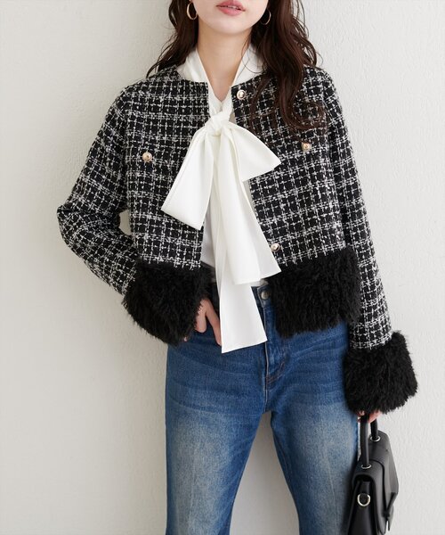 natural couture（ナチュラルクチュール）の「【WEB限定】シャギーファーツイードジャケット（その他アウター・レディース・レッド系その他/ブラック系その他/ブラウン系その他・FREE）」の5枚目の写真