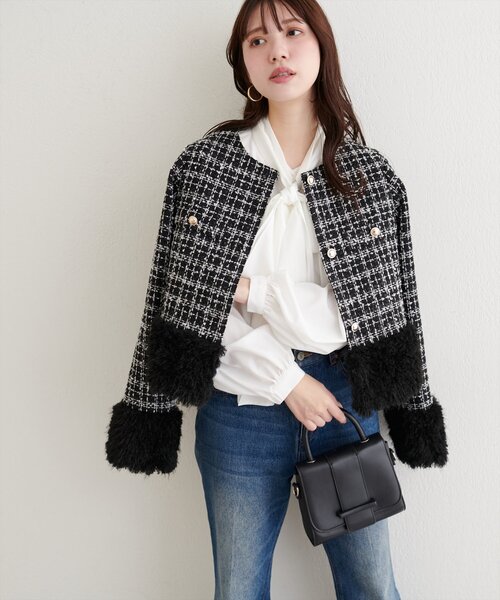 natural couture（ナチュラルクチュール）の「【WEB限定】シャギーファーツイードジャケット（その他アウター・レディース・レッド系その他/ブラック系その他/ブラウン系その他・FREE）」の6枚目の写真