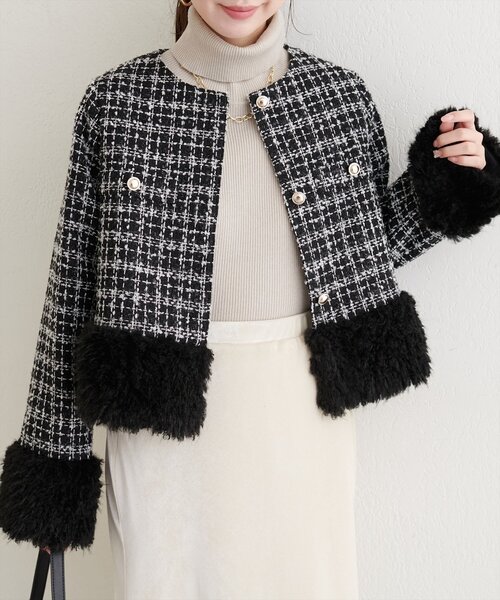 natural couture（ナチュラルクチュール）の「【WEB限定】シャギーファーツイードジャケット（その他アウター・レディース・レッド系その他/ブラック系その他/ブラウン系その他・FREE）」の8枚目の写真